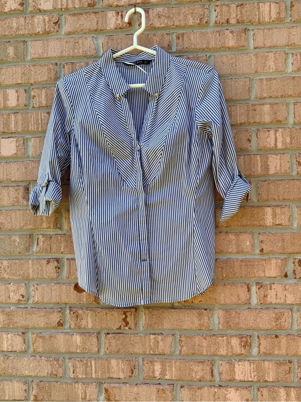 Zara Blue and White Striped Button-Down Shirt
